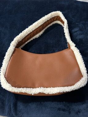 Forever 21 Tan Shoulder Bag with Cream Sherpa Trim